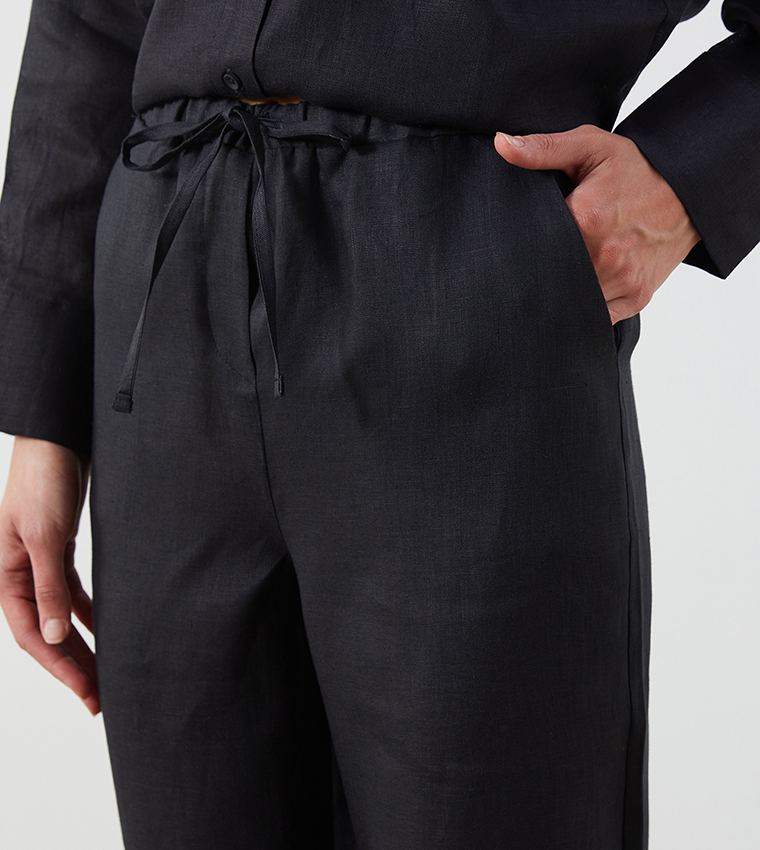 Solid Elastic Waist Trousers