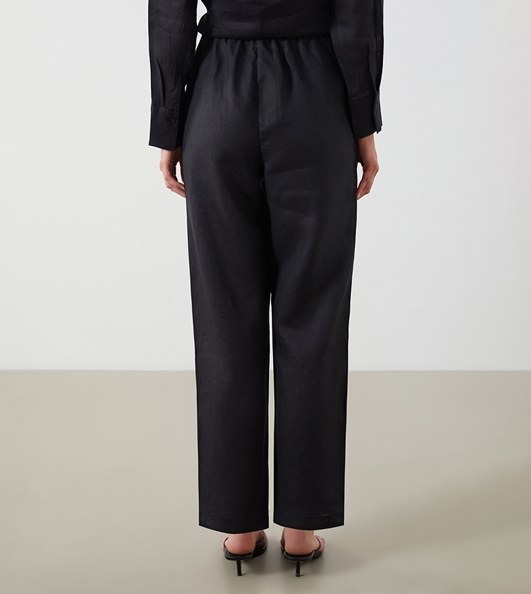 Solid Elastic Waist Trousers