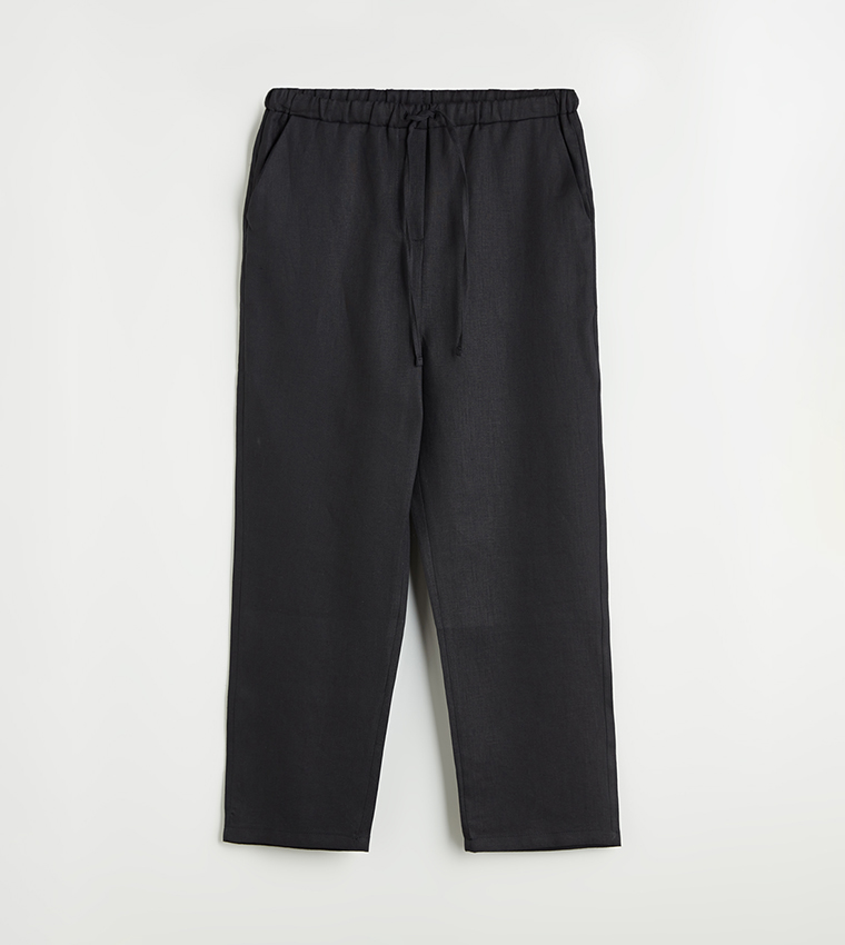 Solid Elastic Waist Trousers