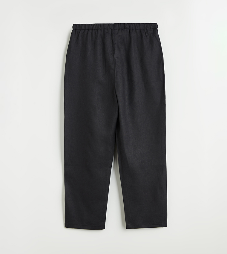 Solid Elastic Waist Trousers