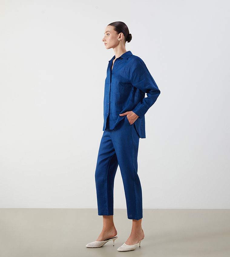Solid Elastic Waist Trousers