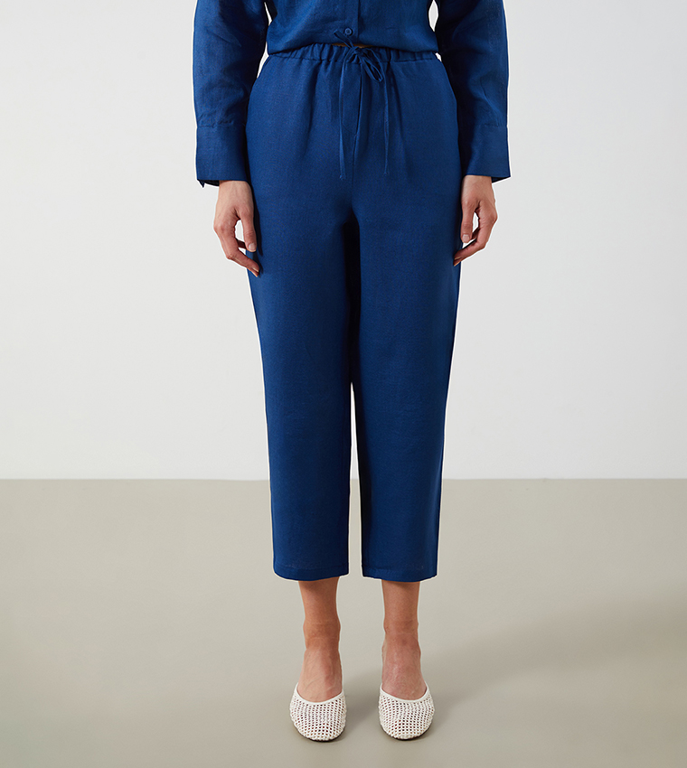 Solid Elastic Waist Trousers