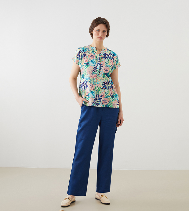 Solid Elastic Waist Trousers