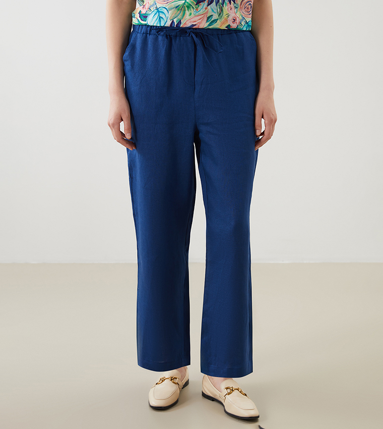 Solid Elastic Waist Trousers