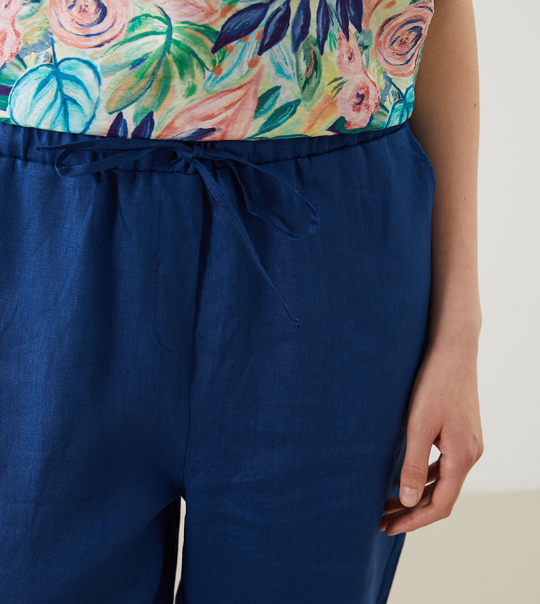 Solid Elastic Waist Trousers