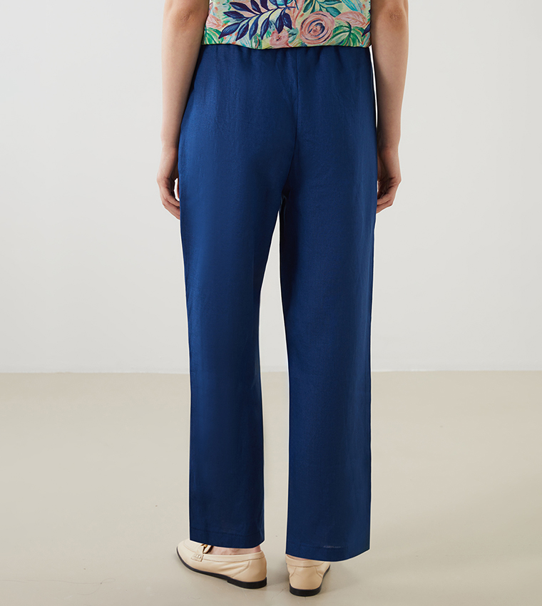 Solid Elastic Waist Trousers