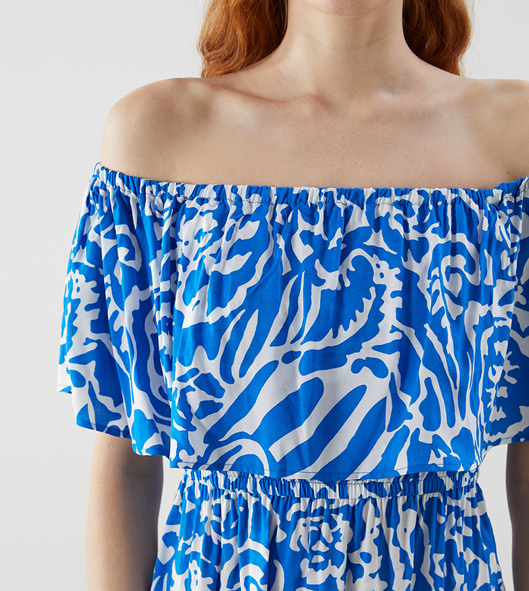 Patterned Off Shoulder Midi Dress