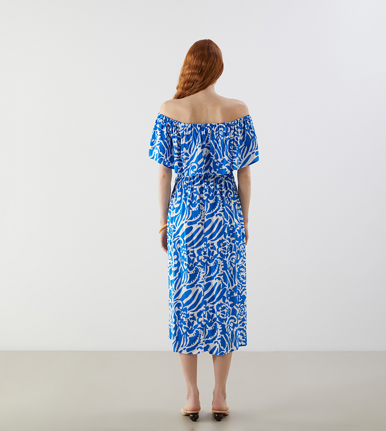 Patterned Off Shoulder Midi Dress