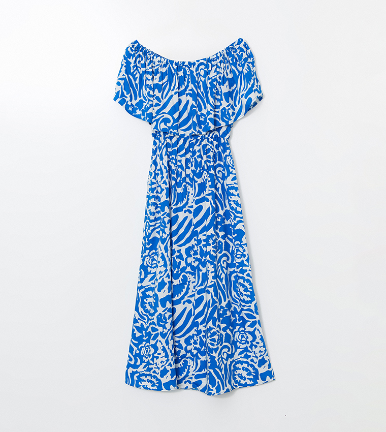 Patterned Off Shoulder Midi Dress