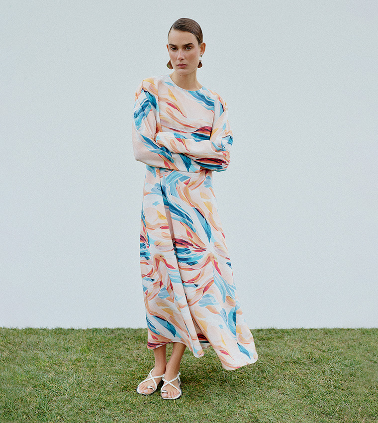 Patterned Long Sleeves Maxi Dress