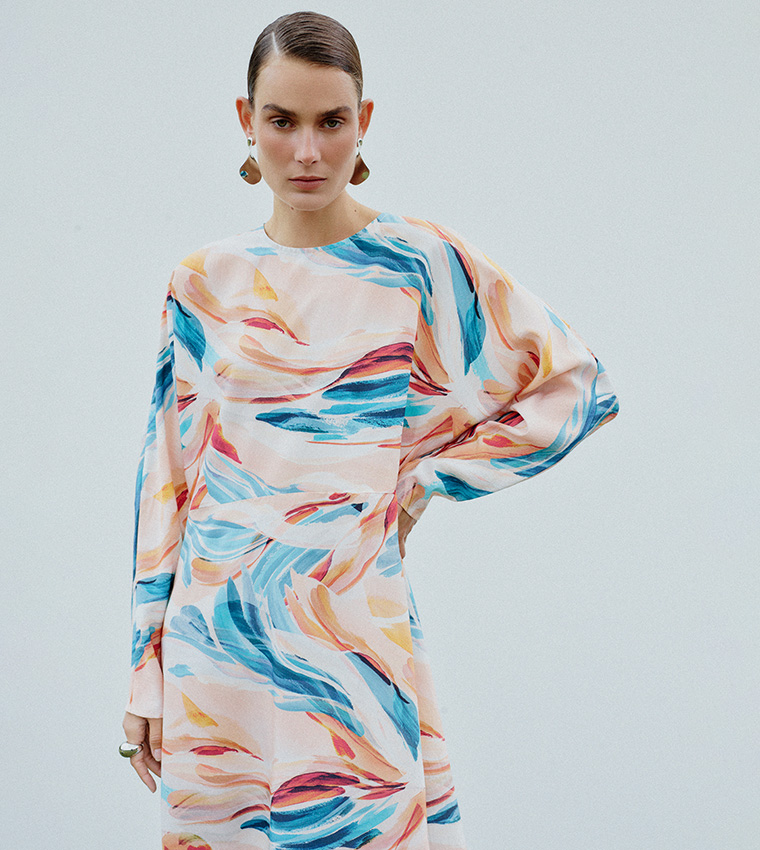 Patterned Long Sleeves Maxi Dress
