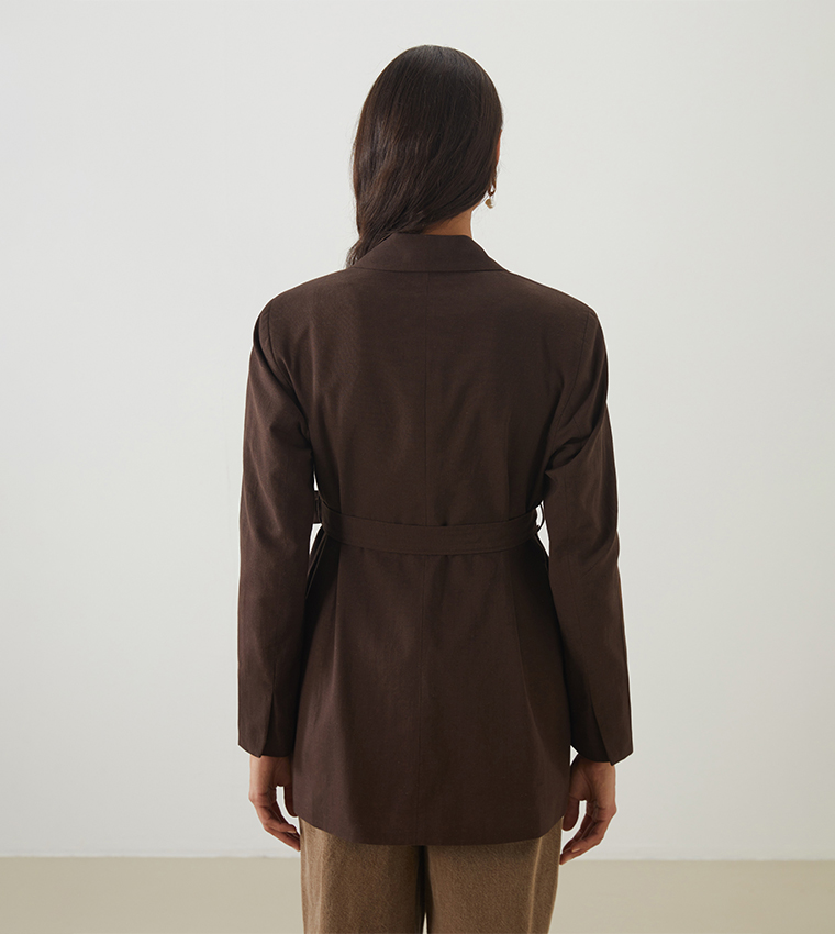 Belted Linen Blend Blazer