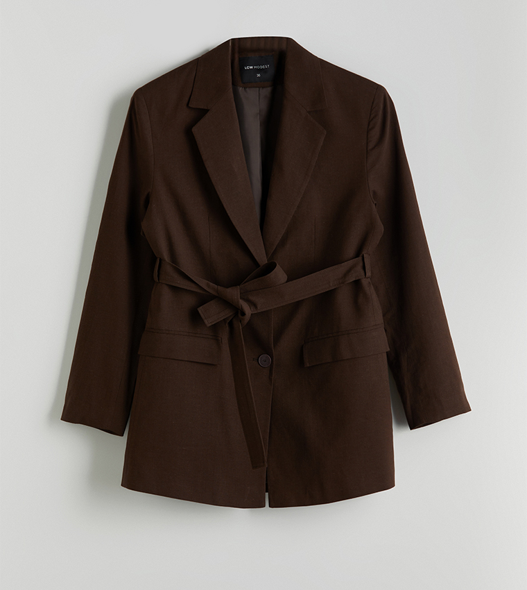 Belted Linen Blend Blazer
