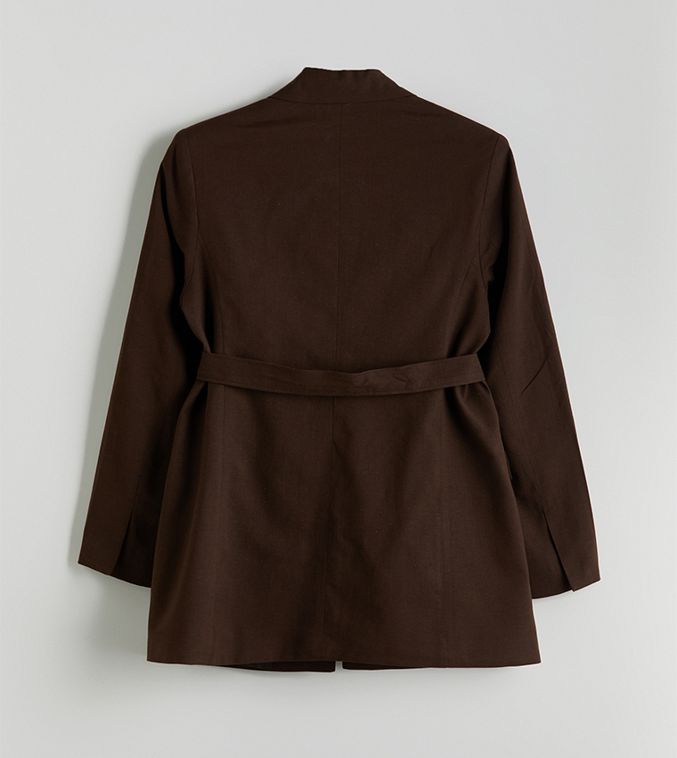 Belted Linen Blend Blazer