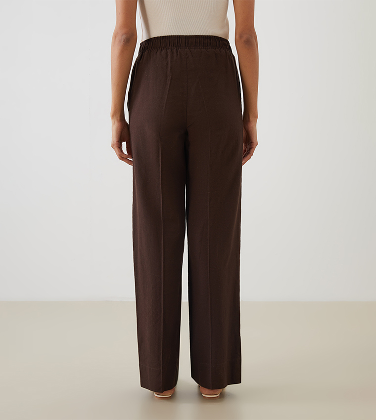 Elastic Waist Linen Blend Trousers