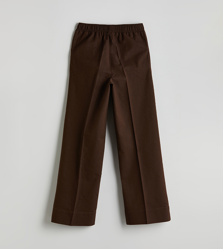 Elastic Waist Linen Blend Trousers