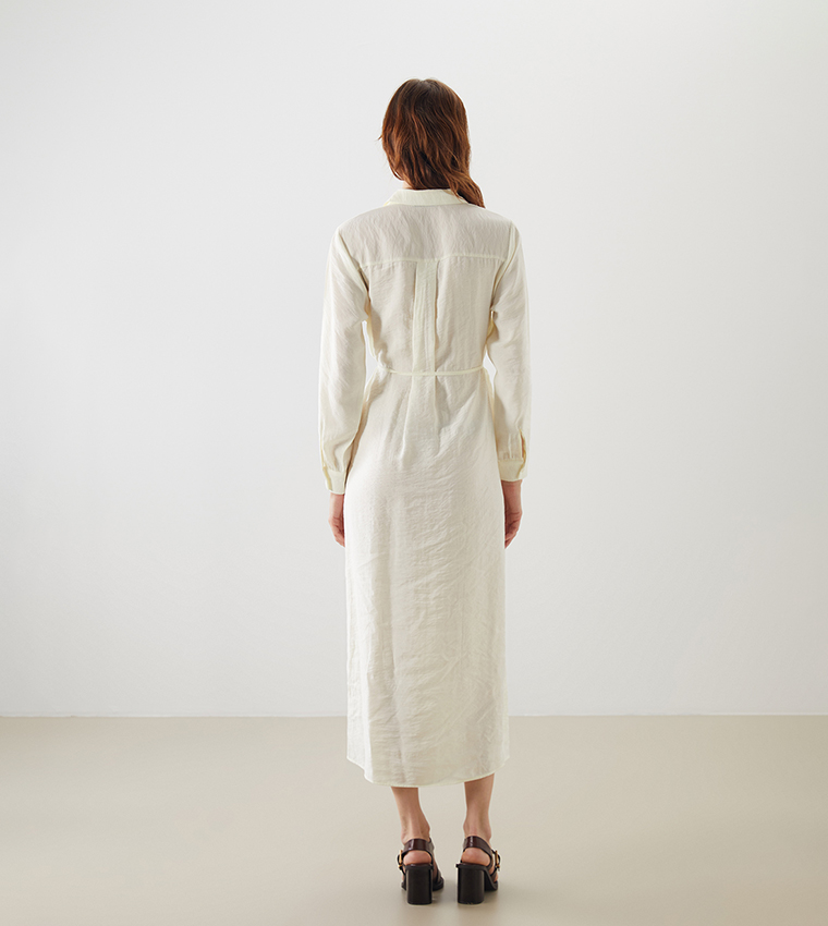 Belted Long Sleeves Midi Dress