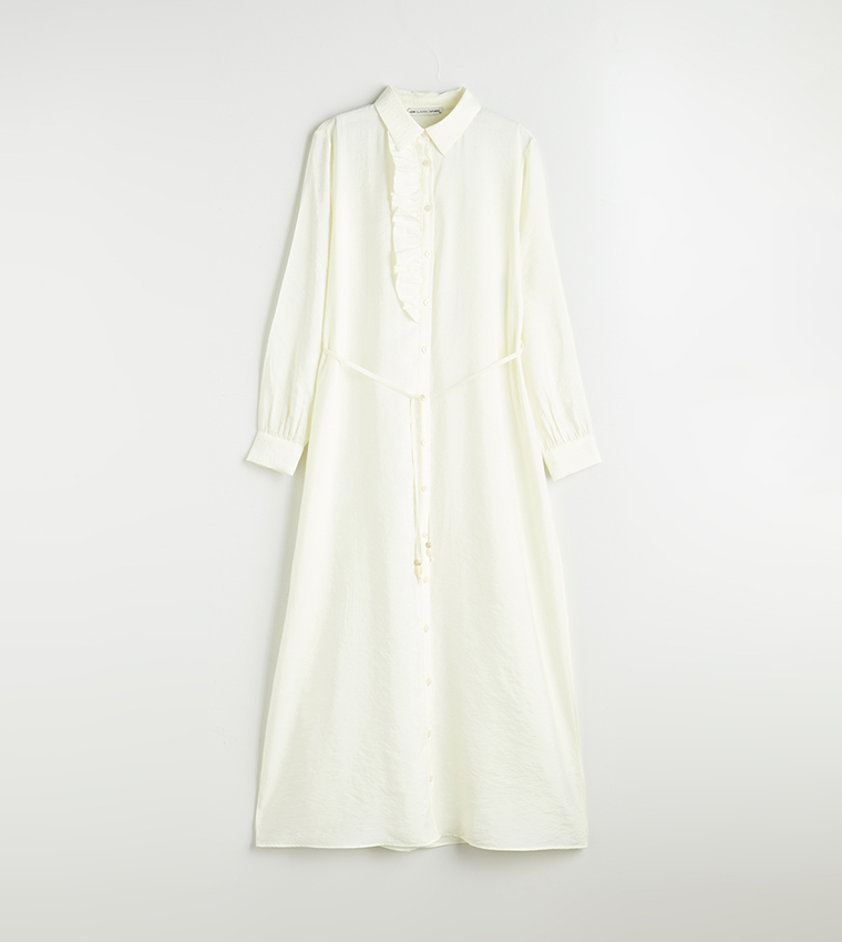 Belted Long Sleeves Midi Dress