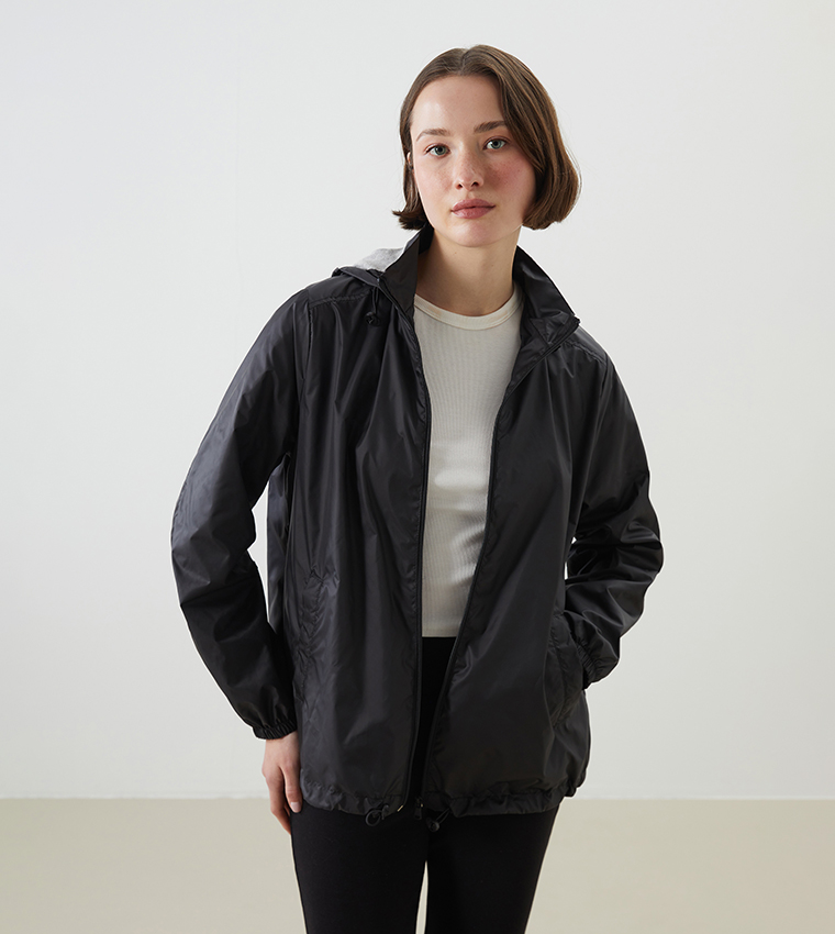 Solid Long Sleeves Hooded Raincoat