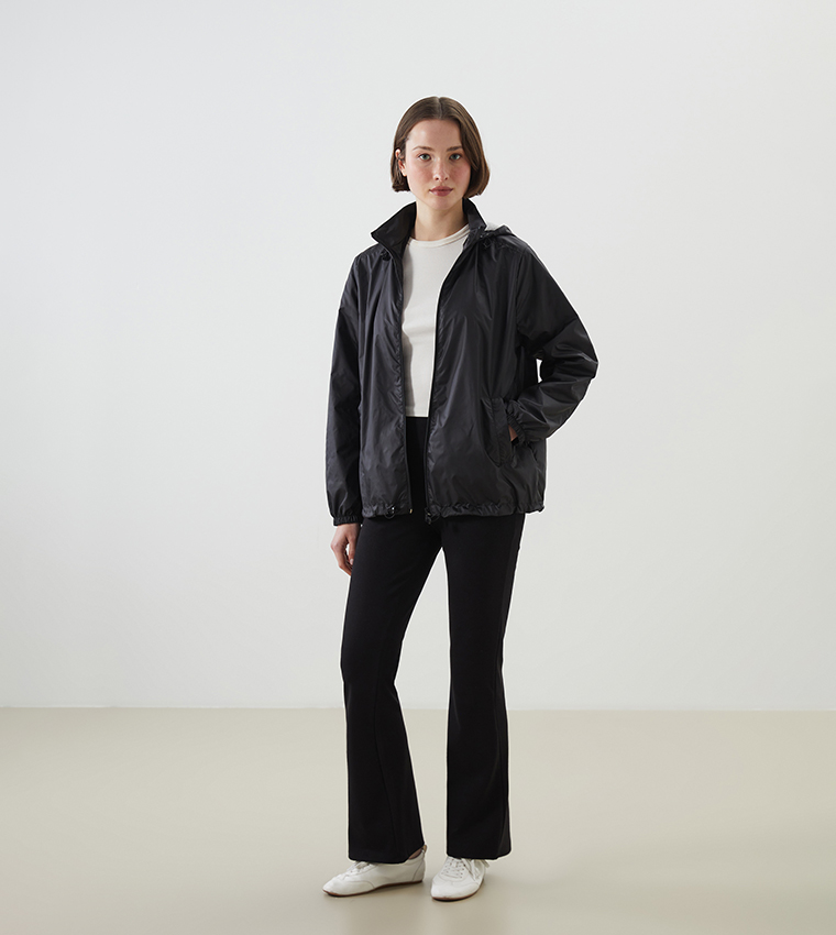 Solid Long Sleeves Hooded Raincoat