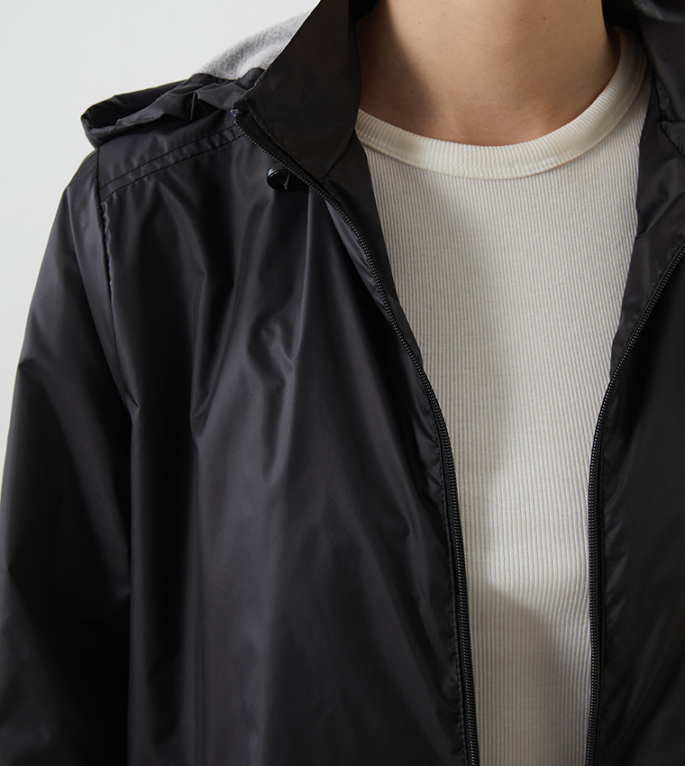 Solid Long Sleeves Hooded Raincoat