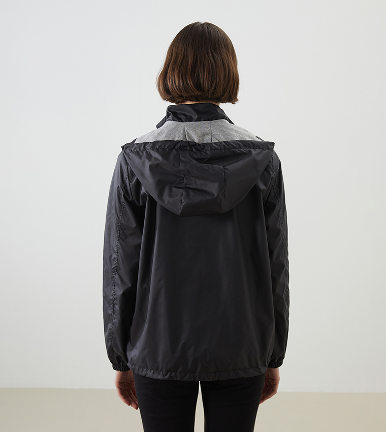 Solid Long Sleeves Hooded Raincoat