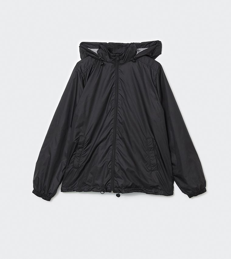 Solid Long Sleeves Hooded Raincoat
