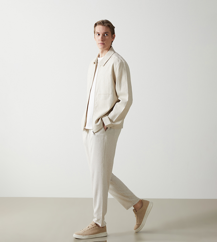 Mid Rise Linen Blend Trousers