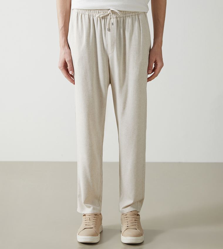 Mid Rise Linen Blend Trousers