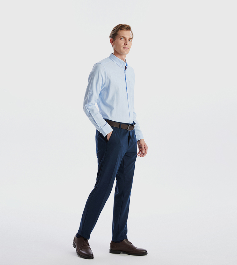 Solid Long Sleeves Linen Blend Formal Shirt