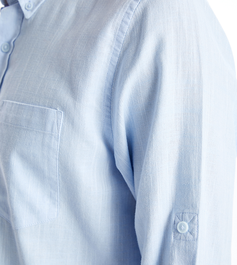 Solid Long Sleeves Linen Blend Formal Shirt