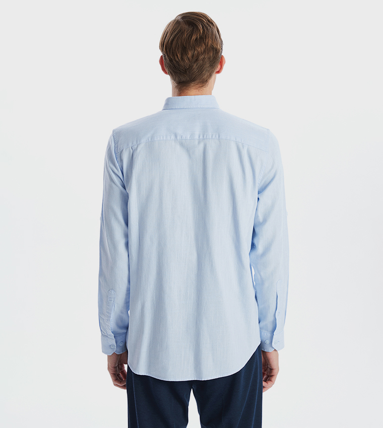Solid Long Sleeves Linen Blend Formal Shirt