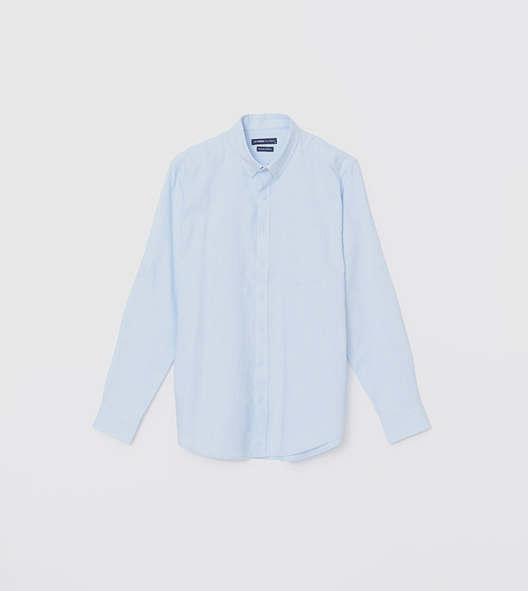 Solid Long Sleeves Linen Blend Formal Shirt