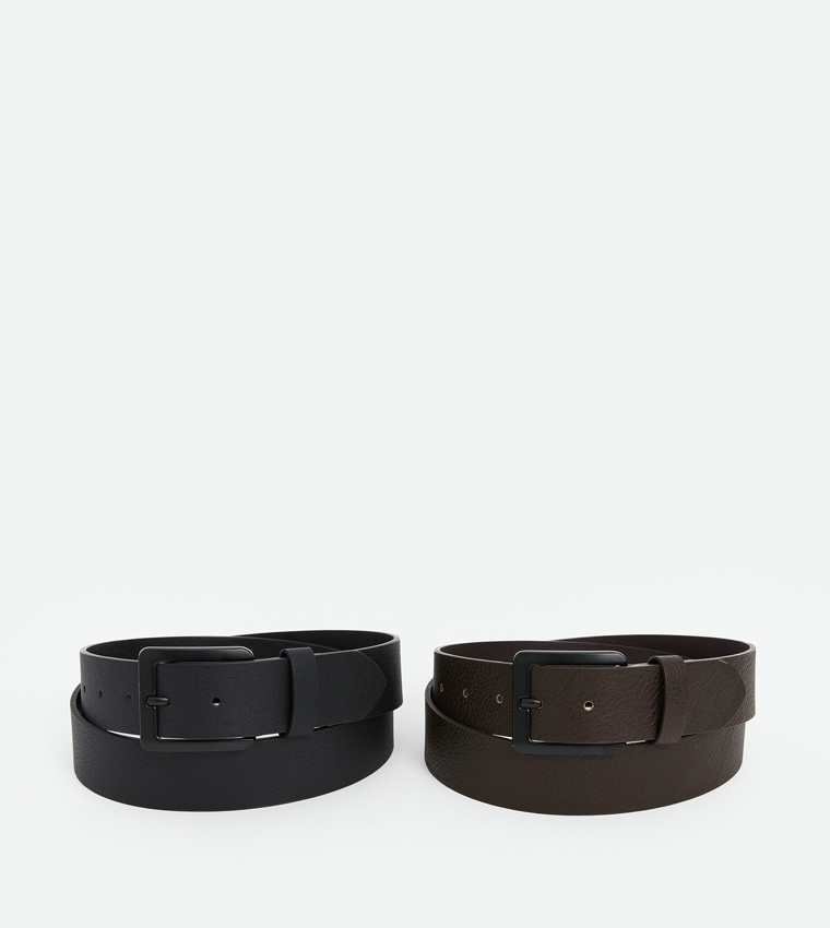 Pack of 2 Faux Leather Buckle Belts