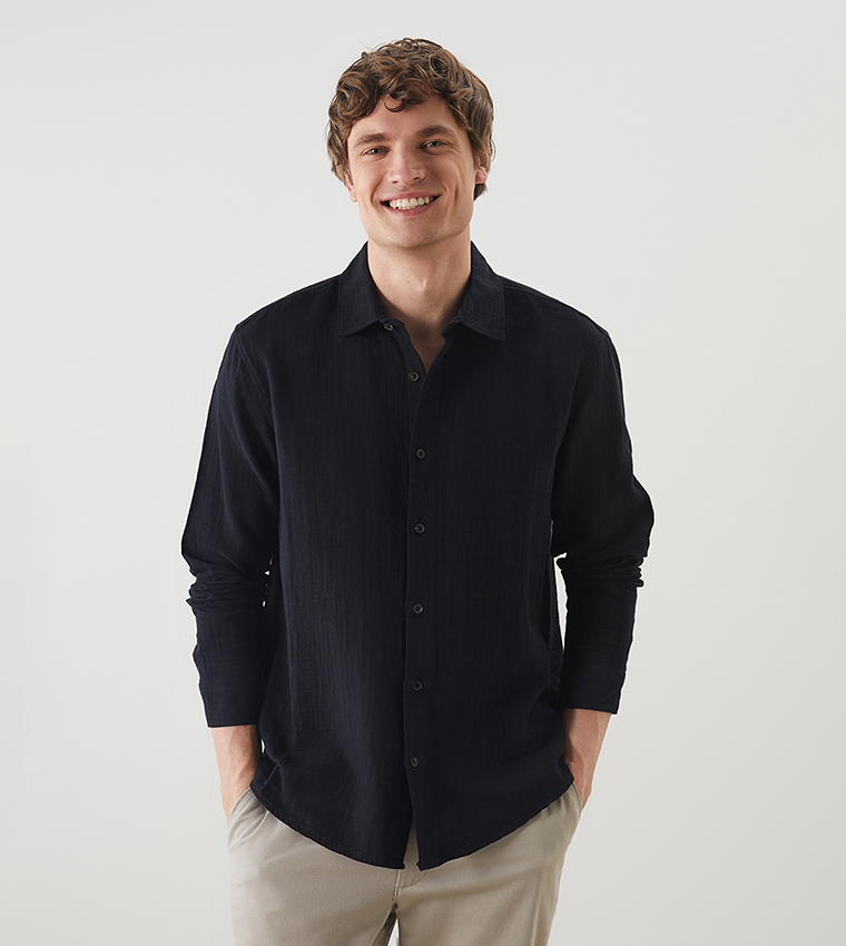 Solid Long Sleeves Relaxed Fit Shirt