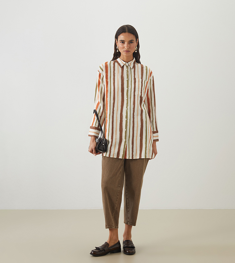 Striped Long Sleeves Tunic Shirt