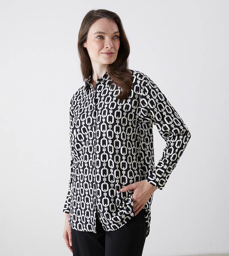 Patterned Long Sleeves Tunic Shirt