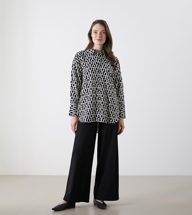 Patterned Long Sleeves Tunic Shirt