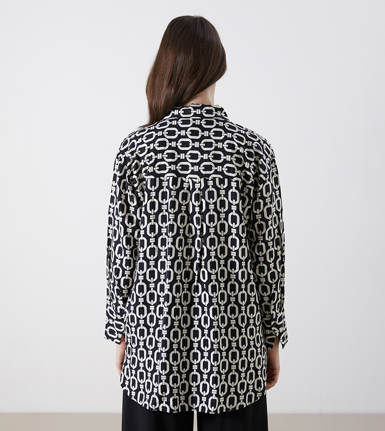 Patterned Long Sleeves Tunic Shirt