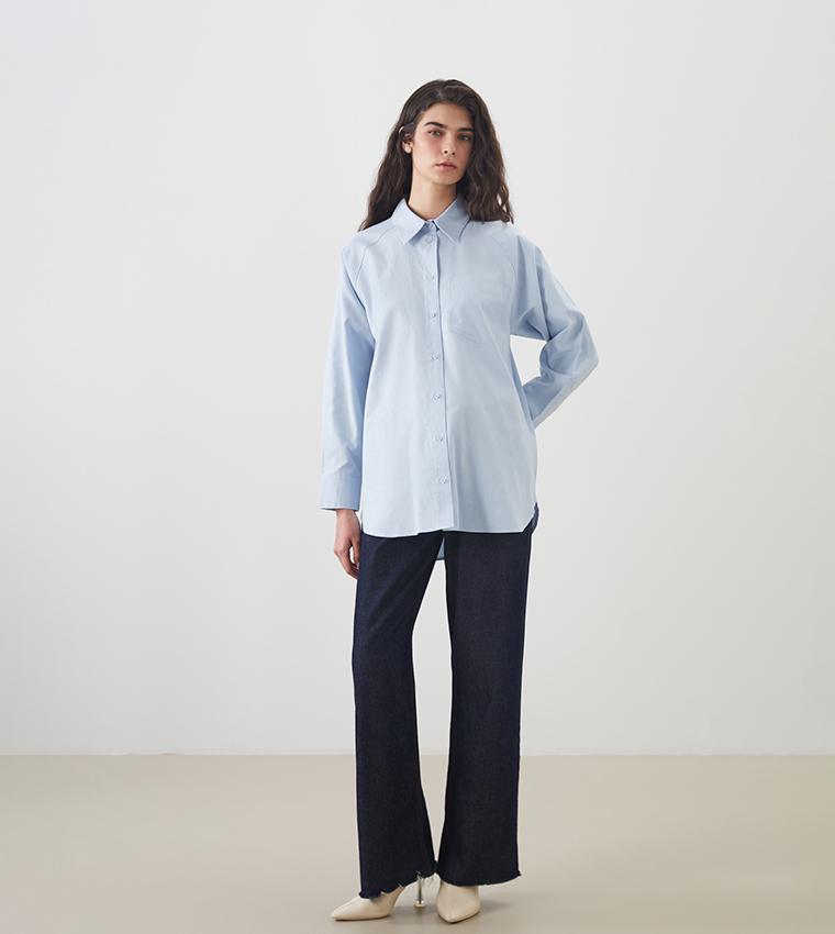 Solid Oversized Poplin Tunic Shirt