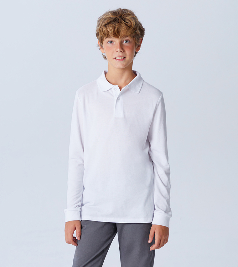 Buy LC Waikiki Solid Long Sleeves Polo T Shirt In White
