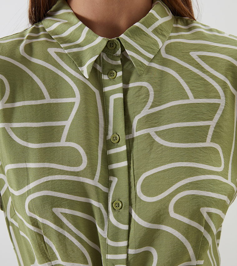 Printed Long Sleeves Midi Dress