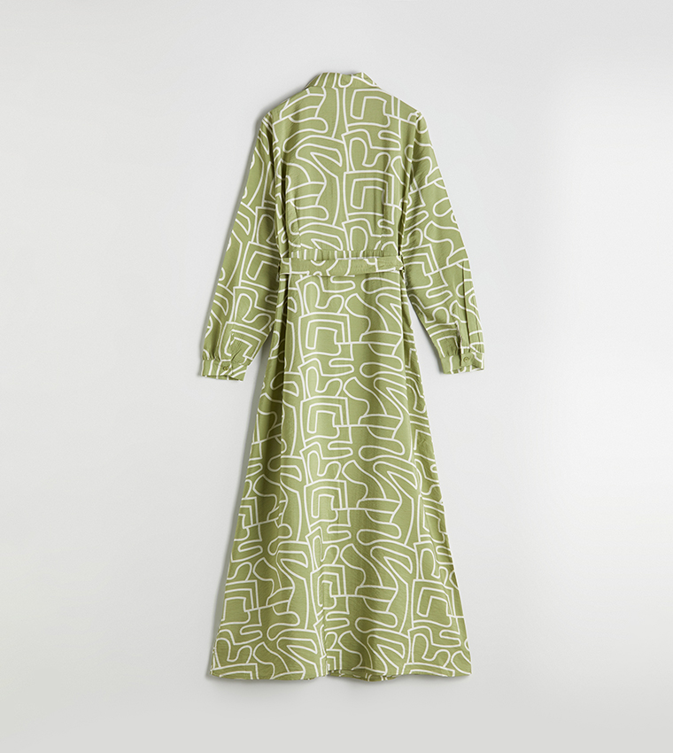 Printed Long Sleeves Midi Dress