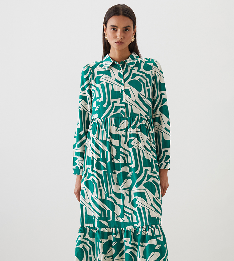Printed Long Sleeves Maxi Dress