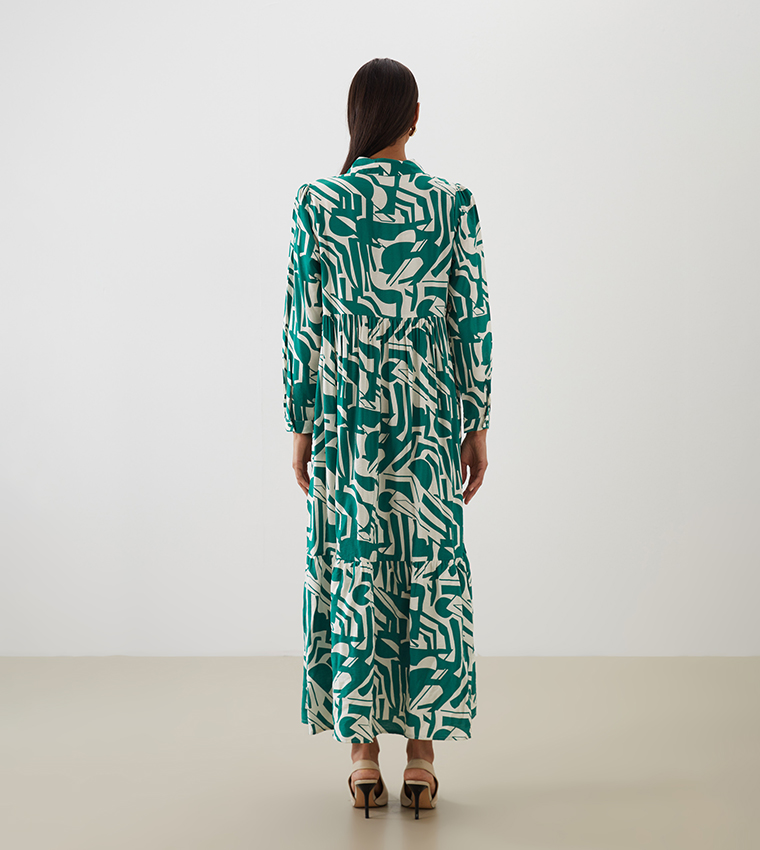 Printed Long Sleeves Maxi Dress