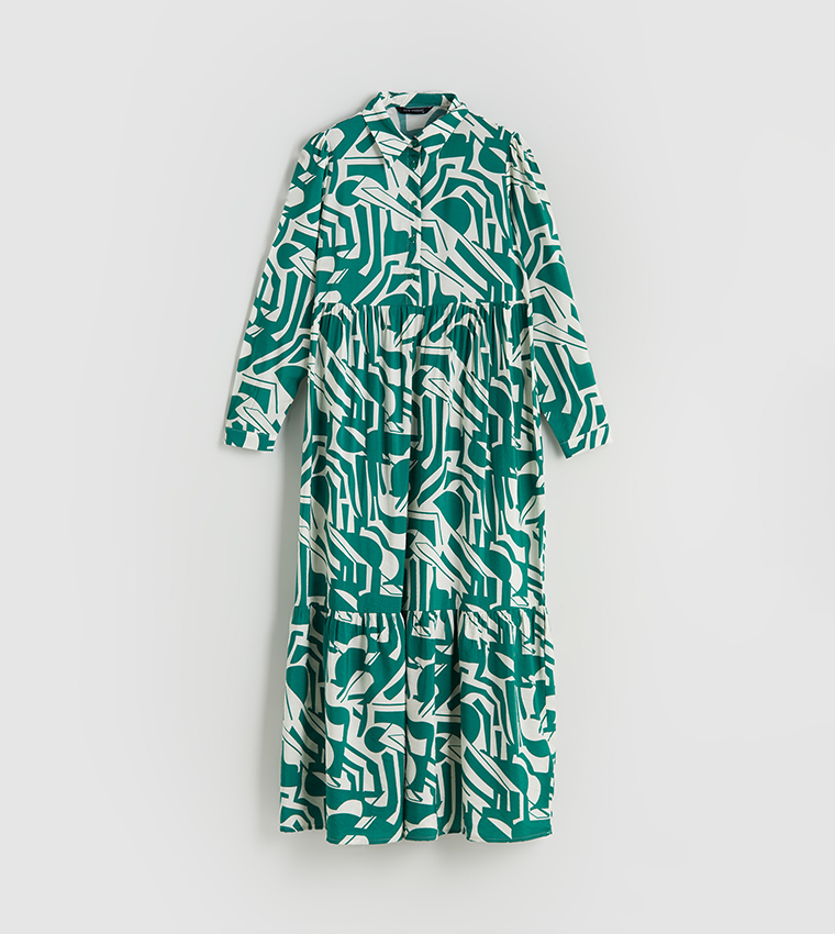 Printed Long Sleeves Maxi Dress