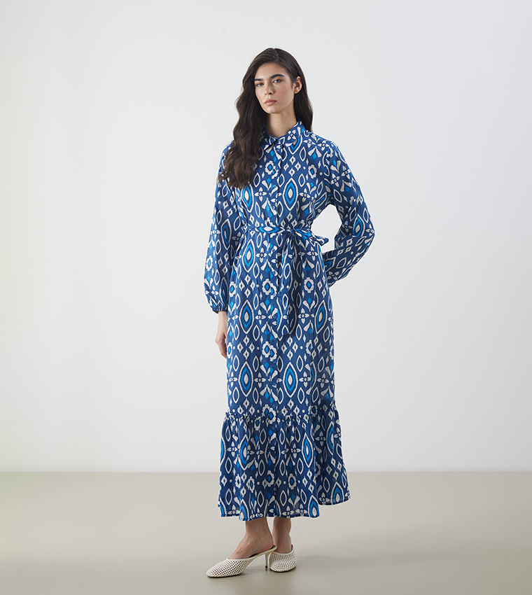 Printed Long Sleeves Maxi Dress