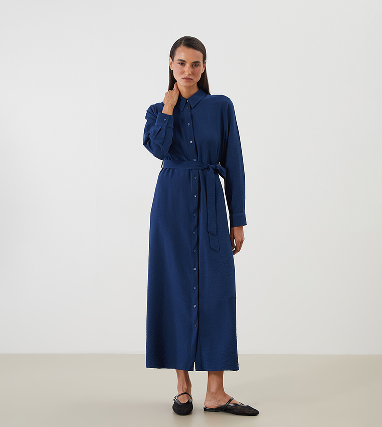 Belted Long Sleeves Shirt Dress