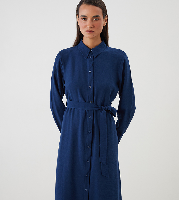 Belted Long Sleeves Shirt Dress