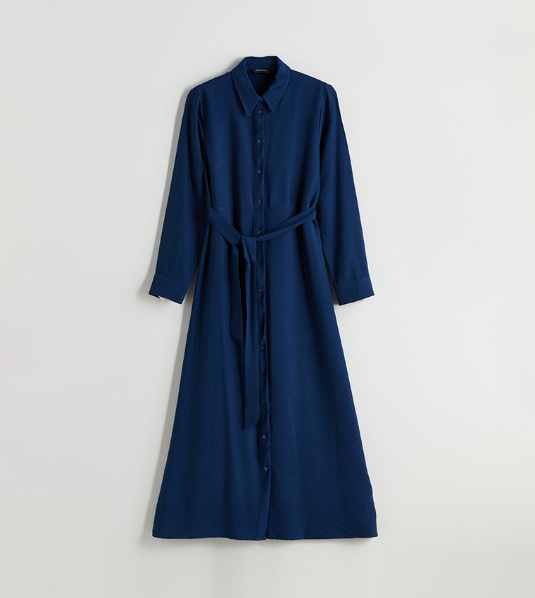 Belted Long Sleeves Shirt Dress